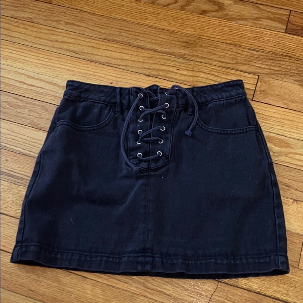 Black tie up mini skirt